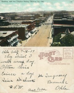 OKLAHOMA CITY OK 1909 BROADWAY SOUTH FROM TELEPHONE BUILDING ANTIQUE POSTCARD