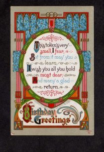 Birthday Greetings Postcard Poem R Sander 1911