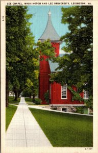 Vtg Lee Chapel Church Washington & Lee University Lexington VA Linen Postcard