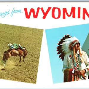 c1960s Wyo Wyoming Greetings from Cheyenne Frontier Days Indian Chief PC A235