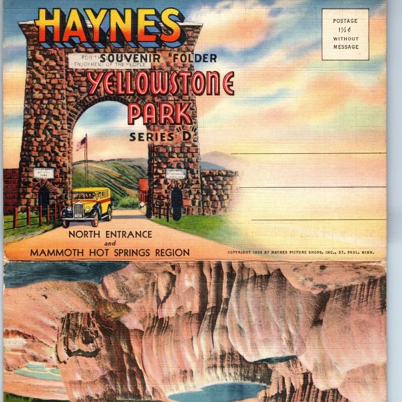 1936 Haynes Yellowstone Series D Postcard Souvenir Folder North Entrance RARE M7