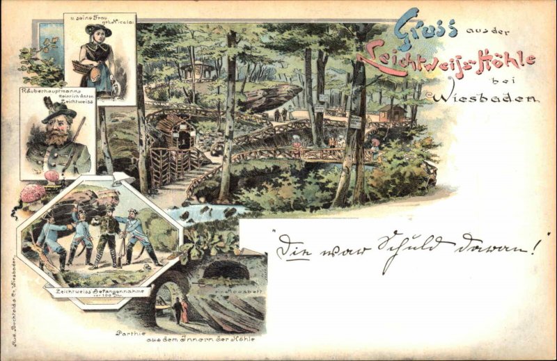 Germany Gruss aus Weisbaden Military History c1900 Vintage Postcard