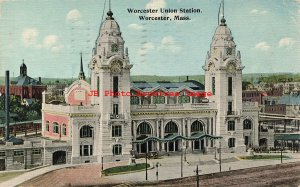 MA, Worcester, Massachusetts, Worcester Union Railroad Station, 1911 PM