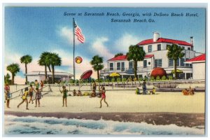 c1930's Scene At Savannah Beach Georgia De Soto Beach Hotel Savannah GA Postcard