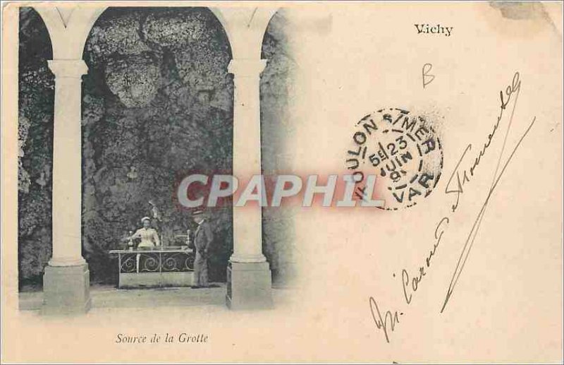 Postcard Old Vichy Source of the Cave (map 1900)