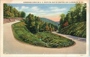 1950s Horseshoe Curve US Route 50 Linen Postcard Grafton Clarksburg West VA  A1 