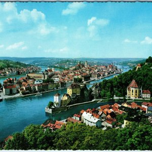 c1960s Passau, Germany Inn River Danube Ilz Confluence Aerial View 4x6 PC M21