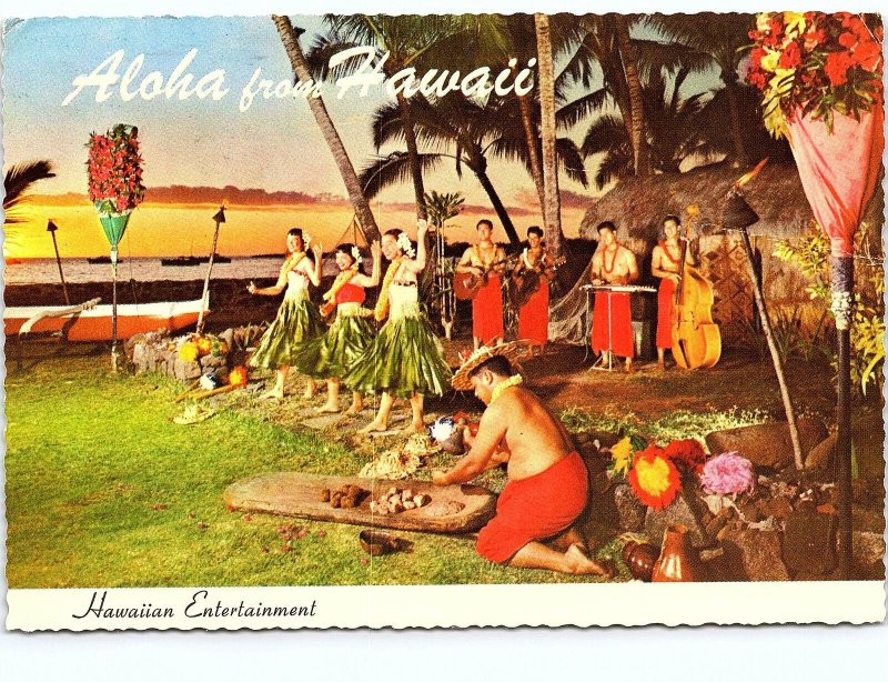 VINTAGE CONTINENTAL SIZE POSTCARD HAWAIIAN ENTERTAINMENT 1970S MAILED