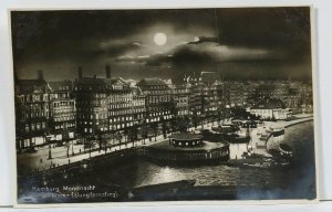 Germany Hamburg Mondnacht an der Alster Jungfernstieg Night Sky Postcard L9