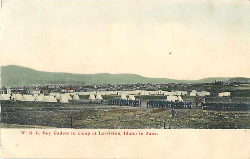 W.S.C. Boy Cadets in Camp at Lewiston, Idaho, ID 1907 Divided Back