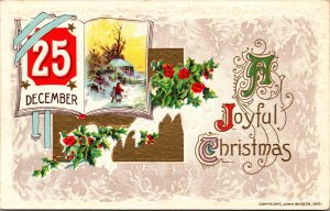 Postcard 1910 Winsch A Joyful Christmas open book winter scene