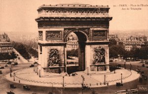 Vintage Postcard 1910's Place De L'Etoile Arc De Triomphe Monument Paris France