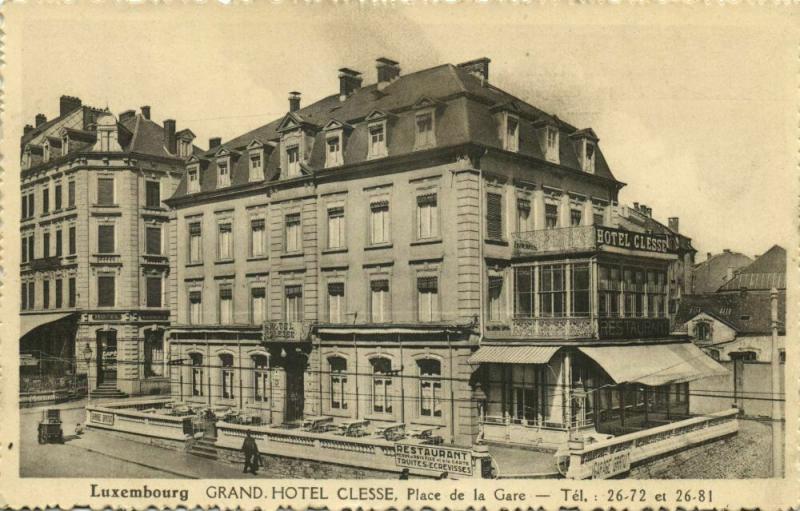 luxemburg, LUXEMBOURG, Grand Hotel Clesse, Place de la Gare (1940s) Postcard