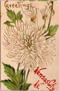 Postcard KS Kansas City, floral embossed  - Greetings from