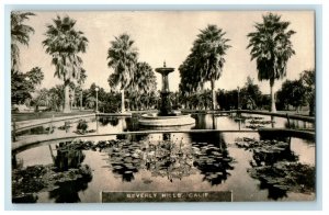 A View Of Beverly Hills Fountain Lily Pad California CA RPPC Photo Postcard 