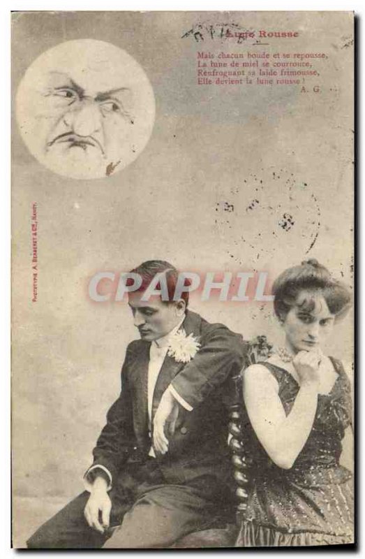 Old Postcard Fantaisie Red moon