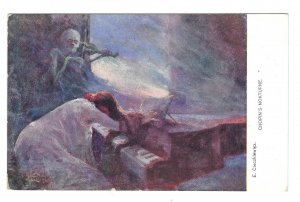 Chopin Nocturne Woman on Piano Skeleton Playing Violin Cieczkiewicz Art Postcard