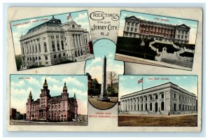 1916 Multiview of Buildings, Greetings from Jersey City New Jersey NJ Postcard 