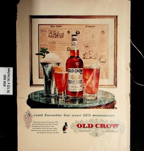 1958 Old Crow Bourbon Whiskey Ice Cup Vintage Print Ad 5074