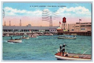 1944 US Navy Landing Boats Docking Military Long Beach California CA Postcard