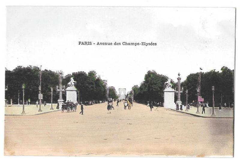 Paris France Avenue des Champs Elysees Vintage Postcard