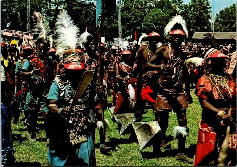 VINTAGE CONTINENTAL SIZE POSTCARD KIKUYU DANCERS POSTED FROM TOGO AFRICA 1979