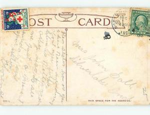 1919 Santa Claus ON RED CROSS CHRISTMAS SEAL STAMP ON BACK OF POSTCARD hk9169