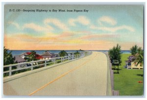 1942 Seagoing Highway To Key West From Pigeon Key Florida FL Posted Postcard