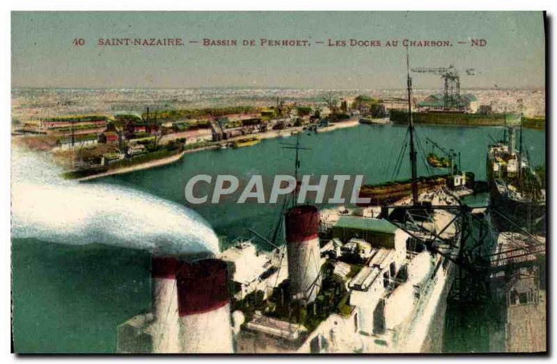 Old Postcard Bateau War Saint Nazaire docks Penhoet Basin coal