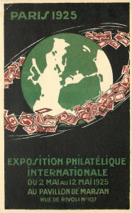 Paris 1925 Exposition Philatelique Internationale Postcard, Stamps around Globe