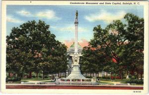 Postcard NC Raleigh State Capitol and Confederate Monument c1940s F15