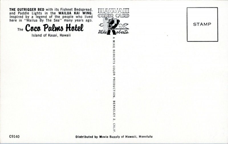 Postcard Hawaii Kauai Coco Palms Hotel -  Wailua Kai Wing Outrigger Bed