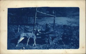 Hunting Hunter Dead Deer Gun Santa Cruz CA Cancel 1908 Cyanotype RPPC
