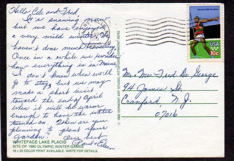 NY Whiteface Mountain Ski Slope Skiing Lake Placid Adirondacks New York Postcard