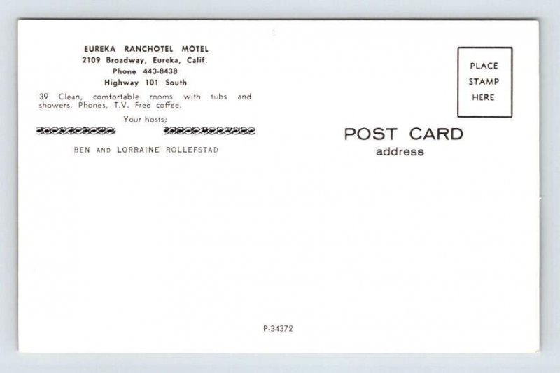 Eureka California Ranchotel Motel Postcard