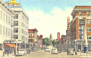 Cheyenne WY Capitol Avenue Paramount Theatre Storefronts Cars, Linen Postcard