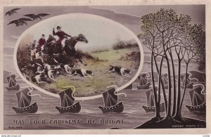 RP; CHRISTMAS, PU-1913; Jockeys and Hound Dogs Fox hunting, Sailing Vessels