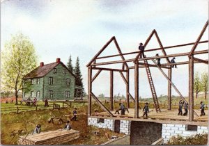 Postcard Dutch Art - Jay McVey - Barn Raising