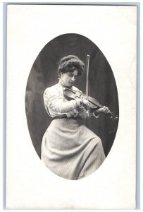 Derby England Postcard RPPC Photo Violinist Rose Byres c1910's Posted Antique