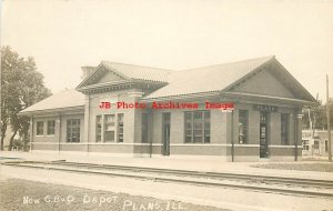 Depot, Illinois, Plano, RPPC, Chicago Burlington Quincy  Railroad Station, Photo