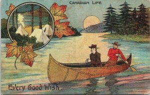 Canadian Life Men in Canoe Tents 'Every Good Wish'  Millar & Lang Postcard F92