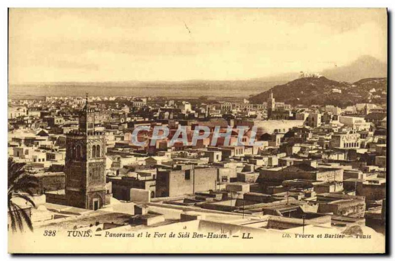 Old Postcard Panorama Tunis and Fort Sidi Ben Hassen