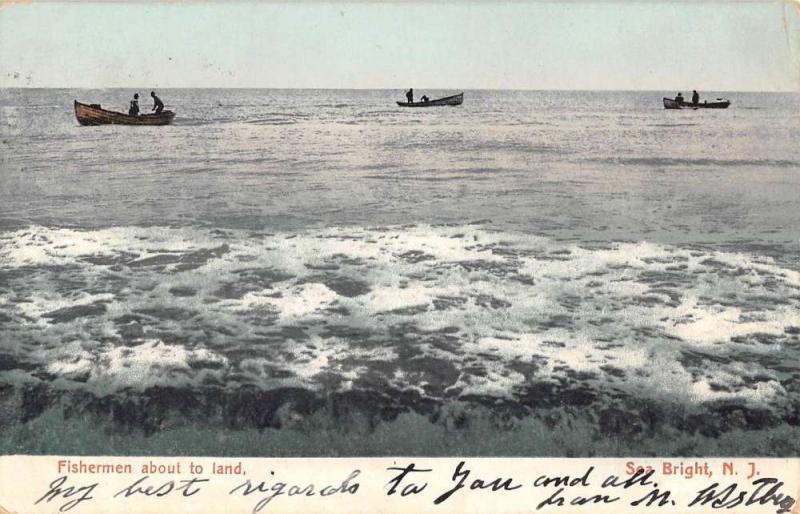 Sea Bright New Jersey Fishermen About To Land Antique Postcard K93715