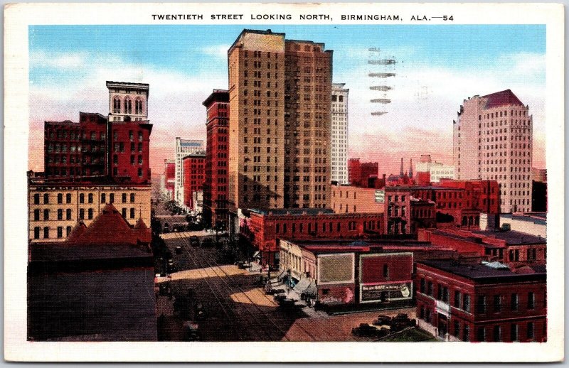 Birmingham Alabama, 1942 Twentieth Street Looking North, Road, Vintage Postcard