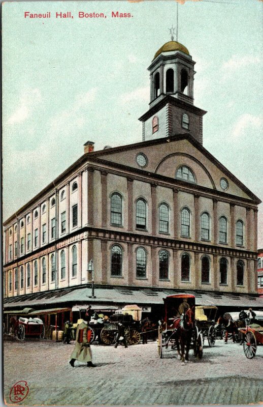 Vtg 1910s Faneuil Hall Horse Carriage Buggy Boston Massachusetts MA Postcard