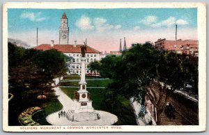 Worcester Massachusetts 1920s Postcard Soldiers Monument And Common