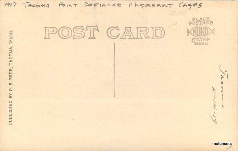 1917 Tacoma Point Defiance Pheasant Cages Muir RPPC Real photo postcard 1006