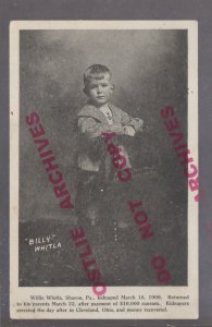 Sharon PENNSYLVANIA 1909 KIDNAP VICTIM Posing BILLY WHITLA Kidnapping RAISING $