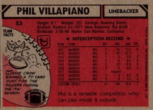 1980 Topps Football Card Phil Villapiano LB Oakland Raiders sun0286