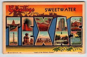 Greetings From Sweetwater Texas Large Big Letter Linen Postcard Curt Teich